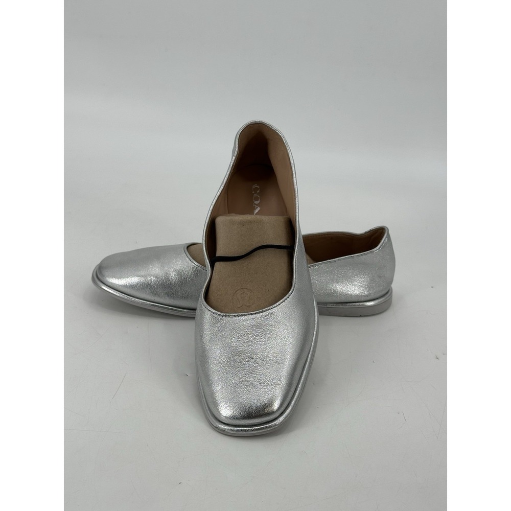 Coach Emilia Mary Jane In Silver Metallic Flat Comfort Sz 7.5B